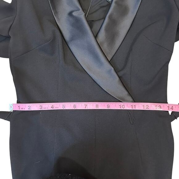 Adrianna Papell Black Tuxedo Jumpsuit Satin Lapel Belt Long Sleeve Women Size 2 - Picture 10 of 12